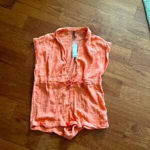 coral urban outfitters romper